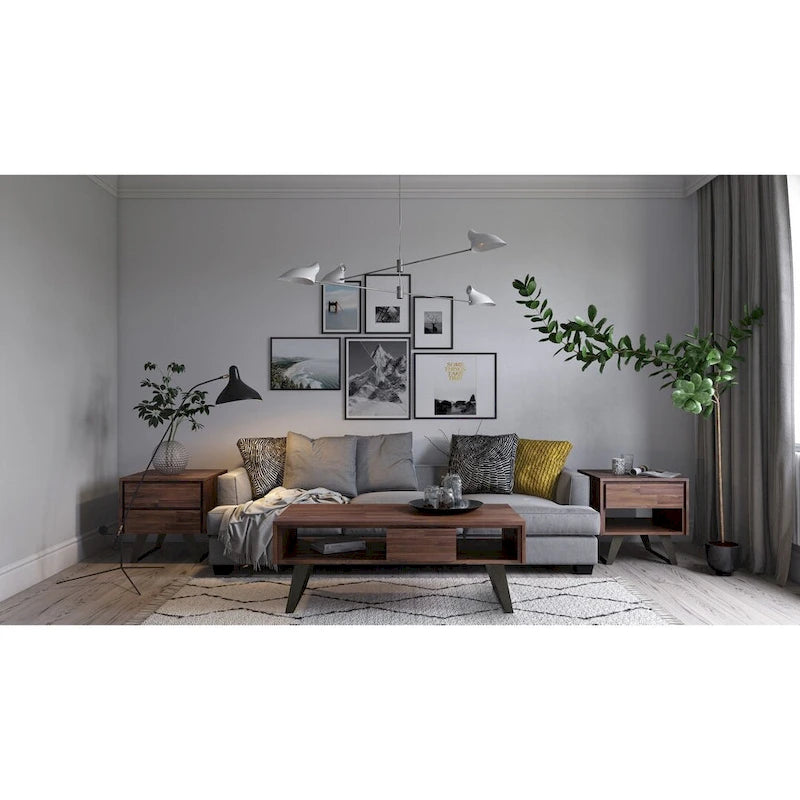 Table basse moderne rectangulaire en BOIS MASSIF et métal de 122 cm de large - 122 L x 56 P x 46 H