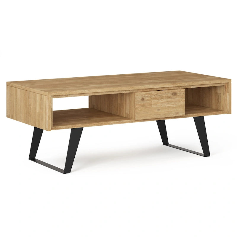 Table basse moderne rectangulaire en BOIS MASSIF et métal de 122 cm de large - 122 L x 56 P x 46 H