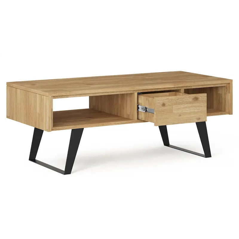 Table basse moderne rectangulaire en BOIS MASSIF et métal de 122 cm de large - 122 L x 56 P x 46 H