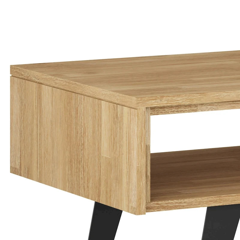 Table basse moderne rectangulaire en BOIS MASSIF et métal de 122 cm de large - 122 L x 56 P x 46 H
