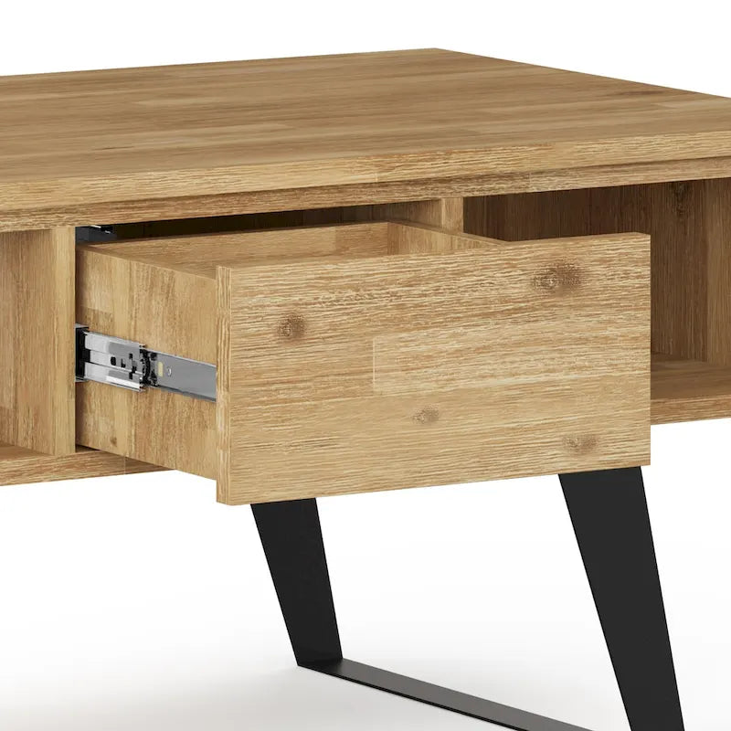 Table basse moderne rectangulaire en BOIS MASSIF et métal de 122 cm de large - 122 L x 56 P x 46 H