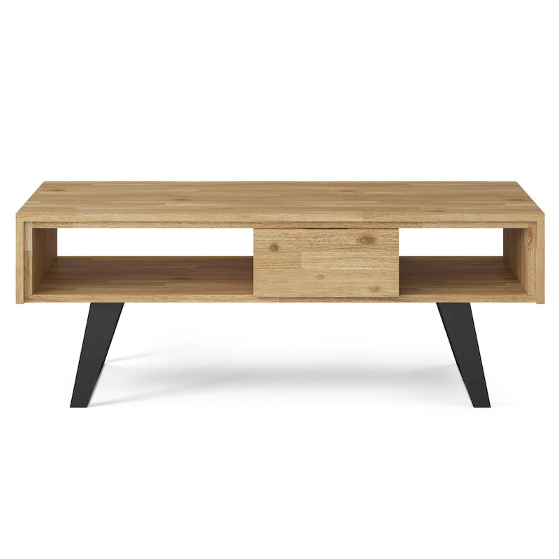 Table basse moderne rectangulaire en BOIS MASSIF et métal de 122 cm de large - 122 L x 56 P x 46 H