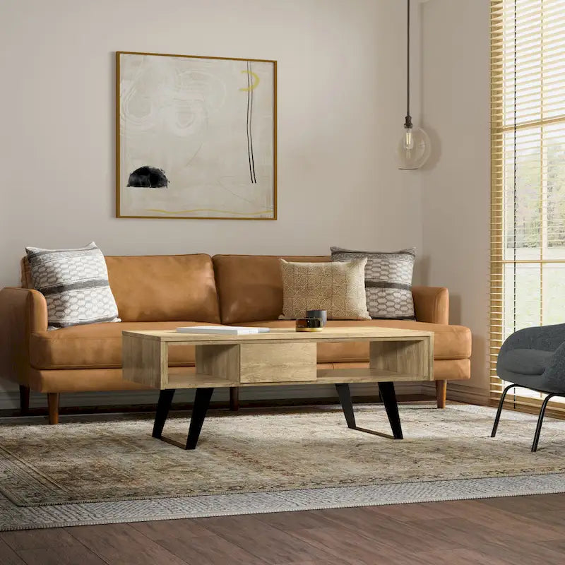 Table basse moderne rectangulaire en BOIS MASSIF et métal de 122 cm de large - 122 L x 56 P x 46 H