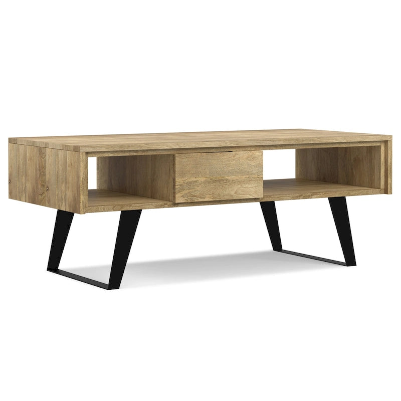 Table basse moderne rectangulaire en BOIS MASSIF et métal de 122 cm de large - 122 L x 56 P x 46 H