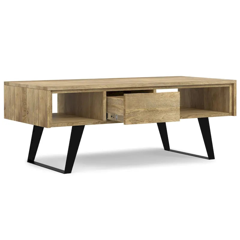 Table basse moderne rectangulaire en BOIS MASSIF et métal de 122 cm de large - 122 L x 56 P x 46 H