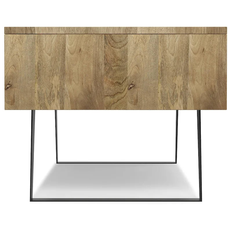 Table basse moderne rectangulaire en BOIS MASSIF et métal de 122 cm de large - 122 L x 56 P x 46 H