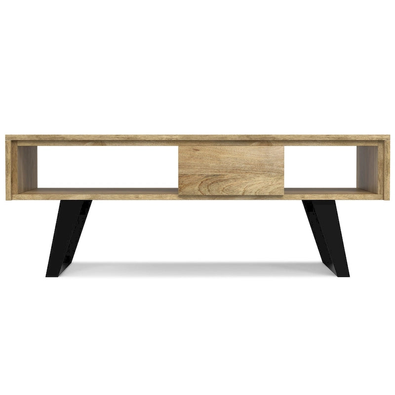 Table basse moderne rectangulaire en BOIS MASSIF et métal de 122 cm de large - 122 L x 56 P x 46 H