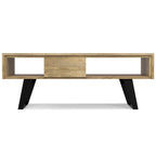 Table basse moderne rectangulaire en BOIS MASSIF et métal de 122 cm de large - 122 L x 56 P x 46 H