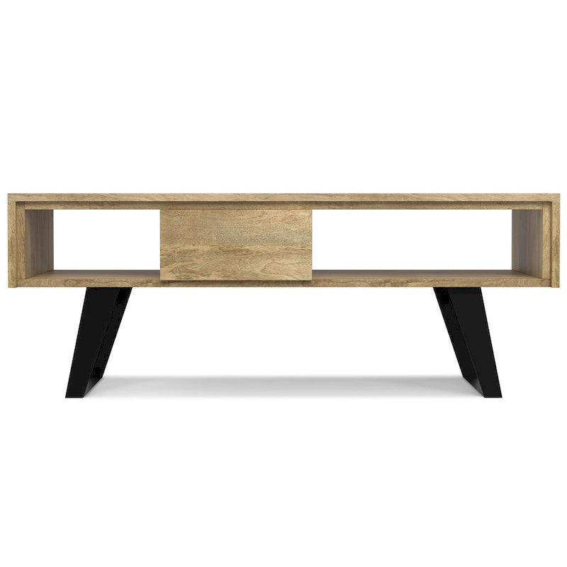 Table basse moderne rectangulaire en BOIS MASSIF et métal de 122 cm de large - 122 L x 56 P x 46 H