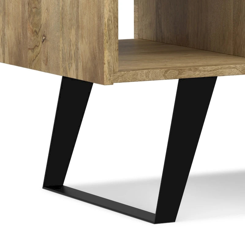 Table basse moderne rectangulaire en BOIS MASSIF et métal de 122 cm de large - 122 L x 56 P x 46 H