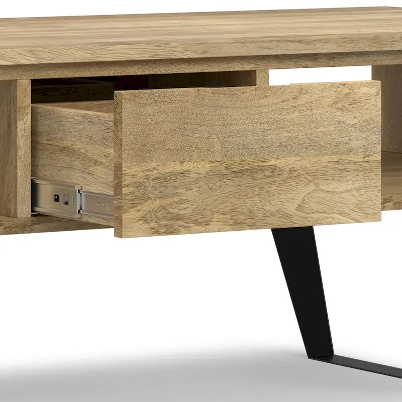 Table basse moderne rectangulaire en BOIS MASSIF et métal de 122 cm de large - 122 L x 56 P x 46 H