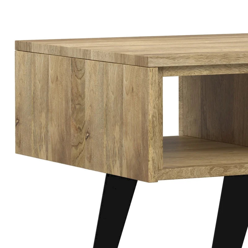 Table basse moderne rectangulaire en BOIS MASSIF et métal de 122 cm de large - 122 L x 56 P x 46 H