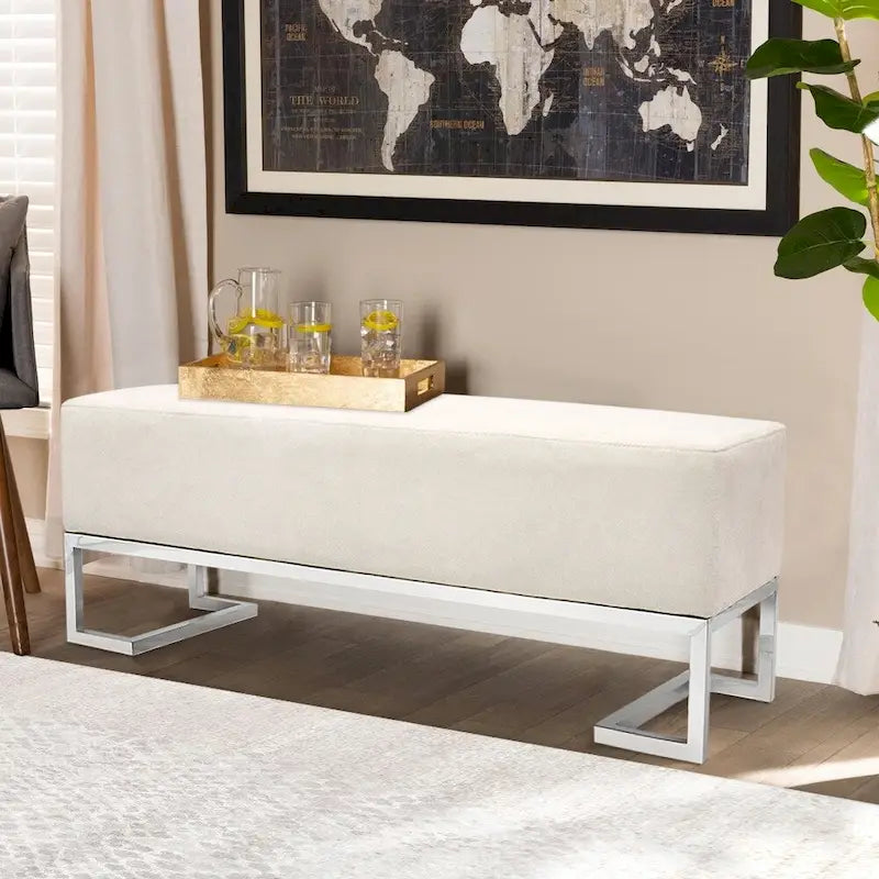 Banc de luxe rembourré en acier inoxydable - L48xP16.5xH17.6
