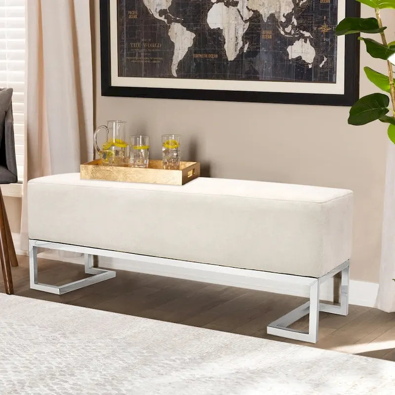 Banc de luxe rembourré en acier inoxydable - L48xP16.5xH17.6