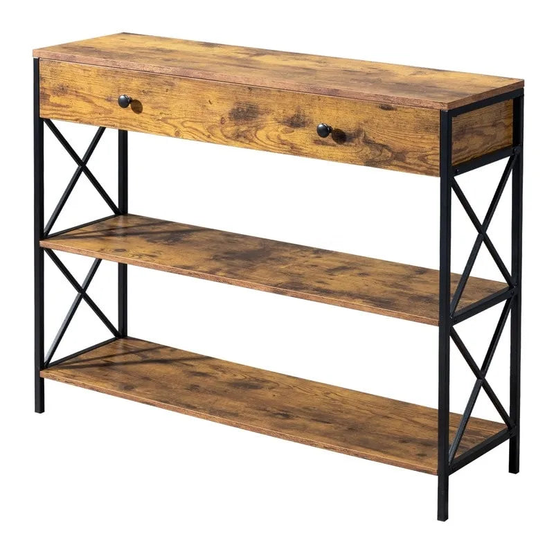 Console d'entrée à 3 niveaux avec tiroir et 2 rangements ouverts