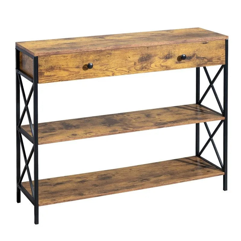 Console d'entrée à 3 niveaux avec tiroir et 2 rangements ouverts