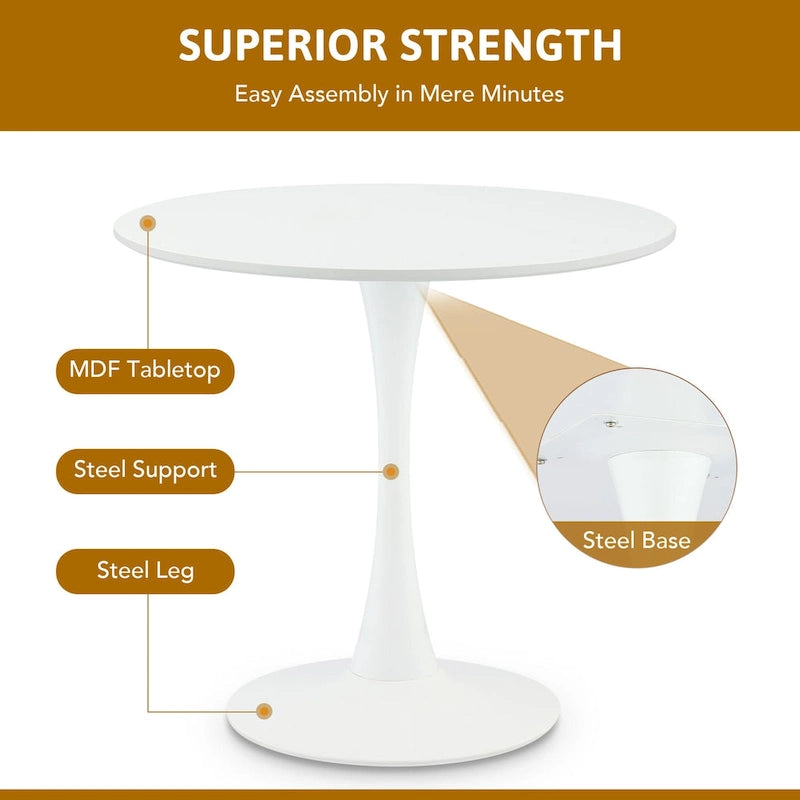 Table de cuisine et de salle à manger moderne ronde de 80 cm pour 2-4 personnes
