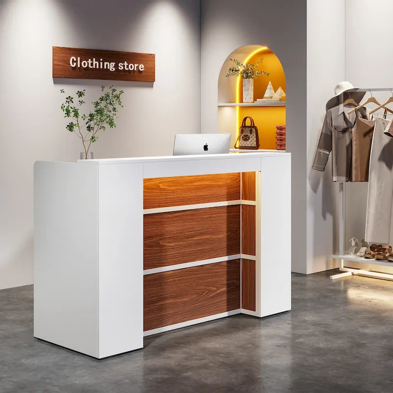 Grand Bureau de Réception avec Lumières LED pour Salon, Salle d'Attente, Magasin, Bureau, Hall d'Entrée, Boutique, Clinique