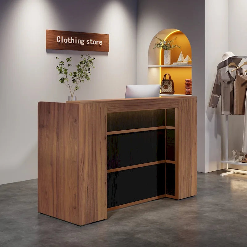 Large Reception Desk Front Desk with LED Lights for Salon Reception Room Store Office Lobby Retail Shop Clinic