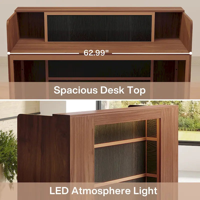 Grand Bureau de Réception avec Lumières LED pour Salon, Salle d'Attente, Magasin, Bureau, Hall d'Entrée, Boutique, Clinique