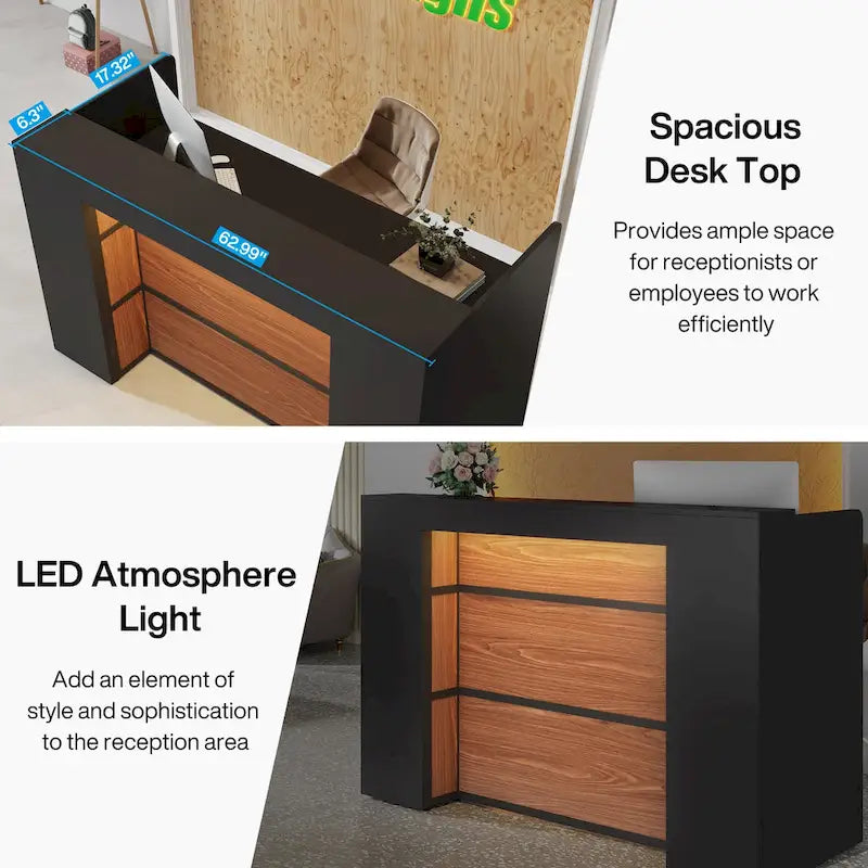 Grand Bureau de Réception avec Lumières LED pour Salon, Salle d'Attente, Magasin, Bureau, Hall d'Entrée, Boutique, Clinique