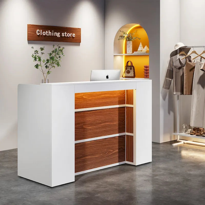 Grand Bureau de Réception avec Lumières LED pour Salon, Salle d'Attente, Magasin, Bureau, Hall d'Entrée, Boutique, Clinique