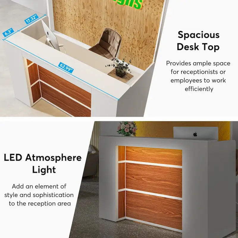 Grand Bureau de Réception avec Lumières LED pour Salon, Salle d'Attente, Magasin, Bureau, Hall d'Entrée, Boutique, Clinique