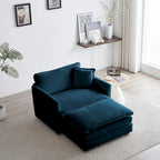 Fauteuil d'appoint moderne avec ottoman, fauteuil de salon en chenille, fauteuil de lecture pour chambre à coucher, chenille bleue