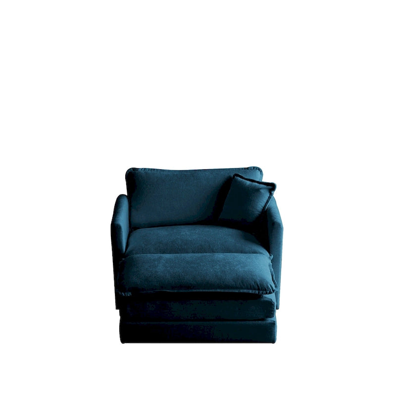 Fauteuil d'appoint moderne avec ottoman, fauteuil de salon en chenille, fauteuil de lecture pour chambre à coucher, chenille bleue