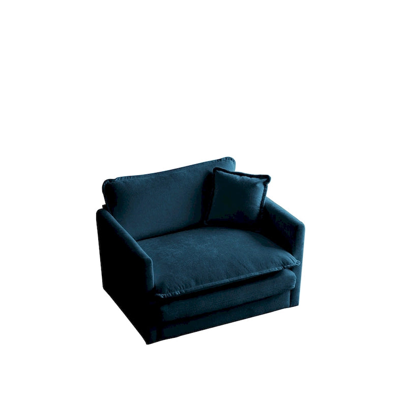 Fauteuil d'appoint moderne avec ottoman, fauteuil de salon en chenille, fauteuil de lecture pour chambre à coucher, chenille bleue