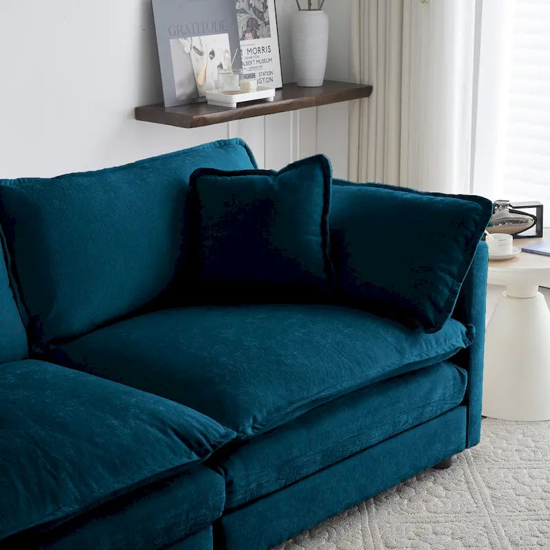 Fauteuil d'appoint moderne avec ottoman, fauteuil de salon en chenille, fauteuil de lecture pour chambre à coucher, chenille bleue