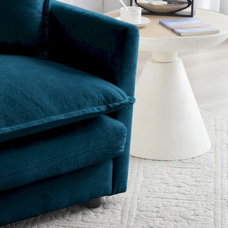 Fauteuil d'appoint moderne avec ottoman, fauteuil de salon en chenille, fauteuil de lecture pour chambre à coucher, chenille bleue