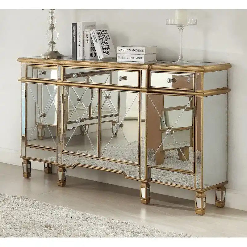 Console meuble de rangement 60 pouces avec effet miroir