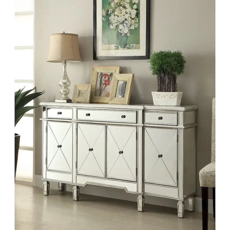Console meuble de rangement 60 pouces avec effet miroir
