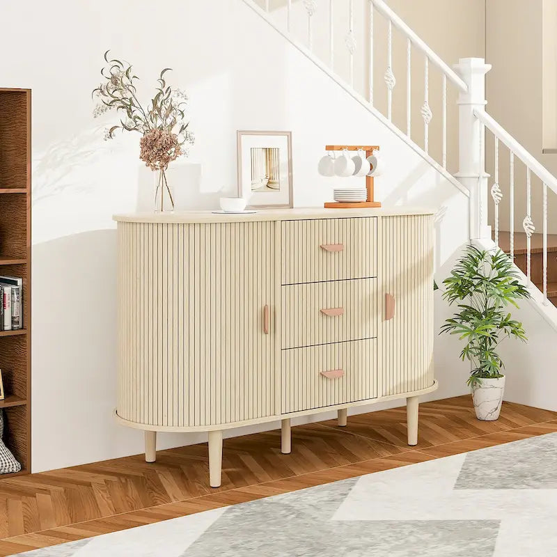 Meuble d'appoint avec portes tambours coulissantes en douceur