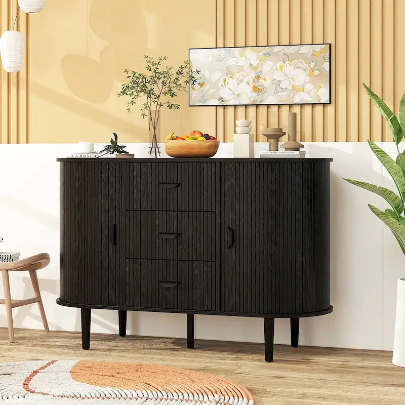 Meuble d'appoint avec portes tambours coulissantes en douceur