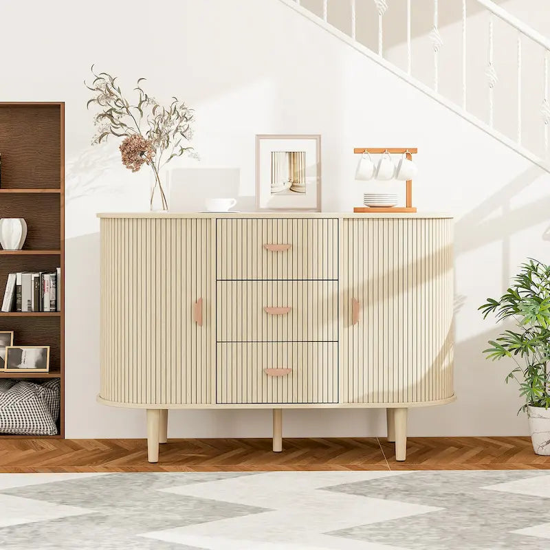 Meuble d'appoint avec portes tambours coulissantes en douceur