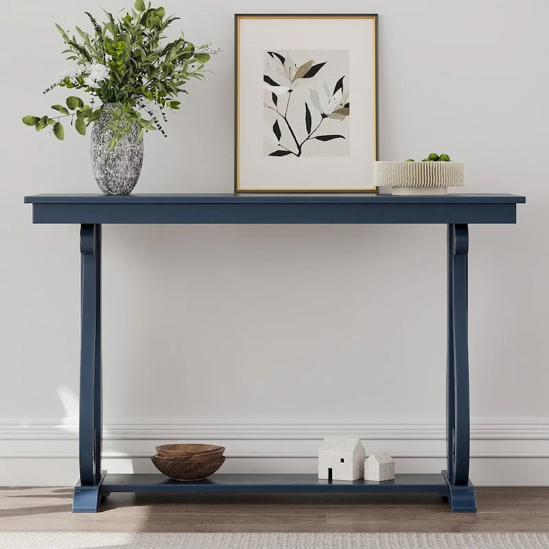 Console rustique vintage de 122 cm - Table d'entrée de style ferme avec étagère ouverte et construction robuste