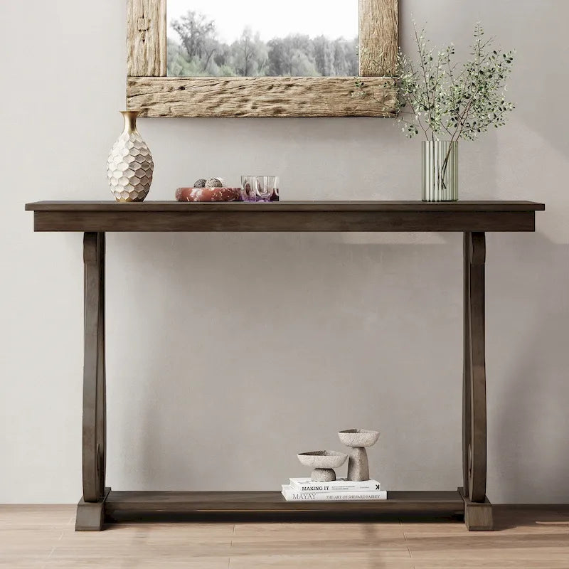 Console rustique vintage de 122 cm - Table d'entrée de style ferme avec étagère ouverte et construction robuste