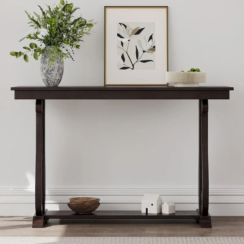 Console rustique vintage de 122 cm - Table d'entrée de style ferme avec étagère ouverte et construction robuste