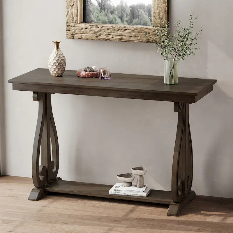 Console rustique vintage de 122 cm - Table d'entrée de style ferme avec étagère ouverte et construction robuste