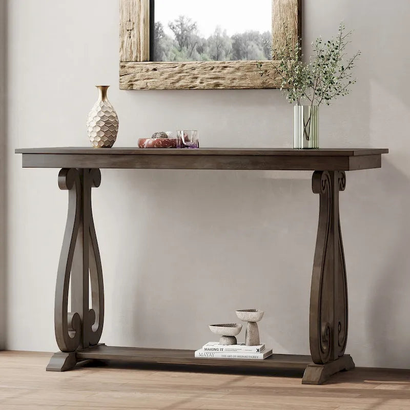 Console rustique vintage de 122 cm - Table d'entrée de style ferme avec étagère ouverte et construction robuste