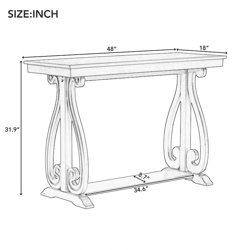 Console rustique vintage de 122 cm - Table d'entrée de style ferme avec étagère ouverte et construction robuste