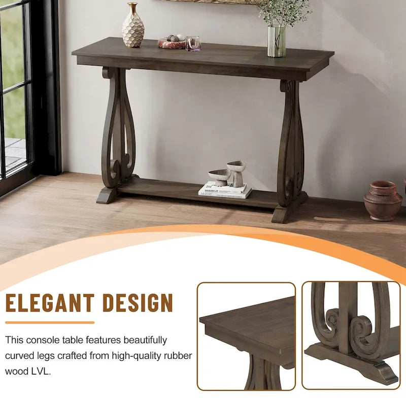 Console rustique vintage de 122 cm - Table d'entrée de style ferme avec étagère ouverte et construction robuste