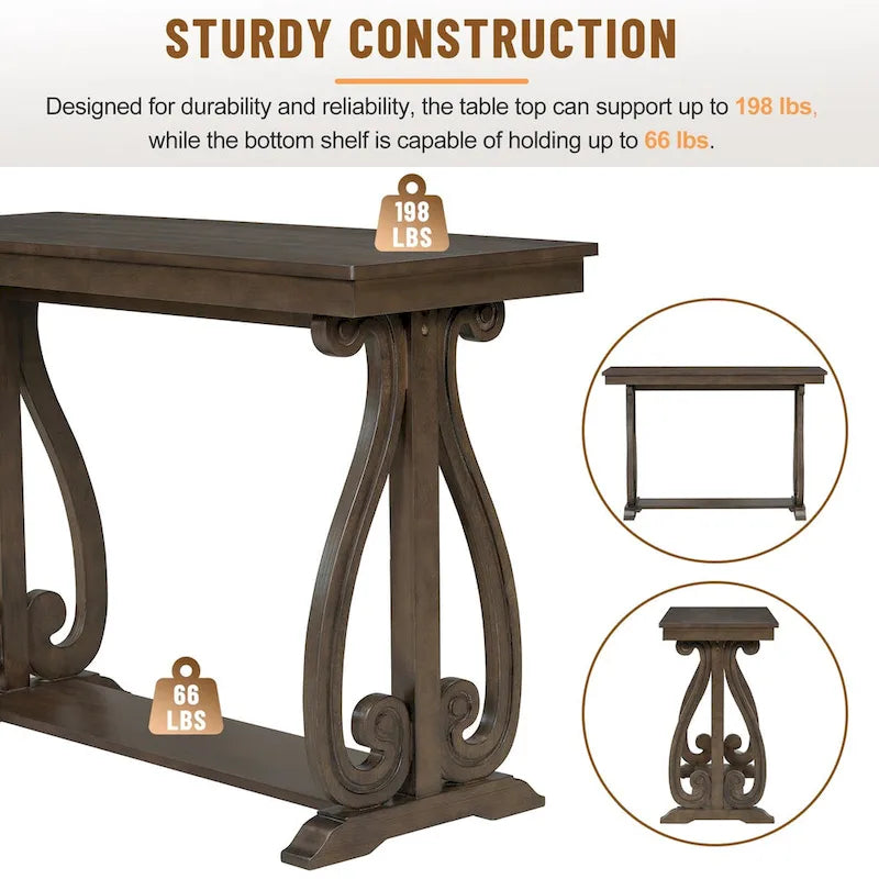 Console rustique vintage de 122 cm - Table d'entrée de style ferme avec étagère ouverte et construction robuste