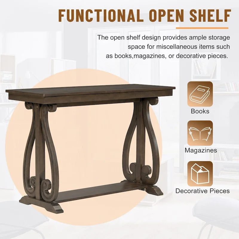 Console rustique vintage de 122 cm - Table d'entrée de style ferme avec étagère ouverte et construction robuste
