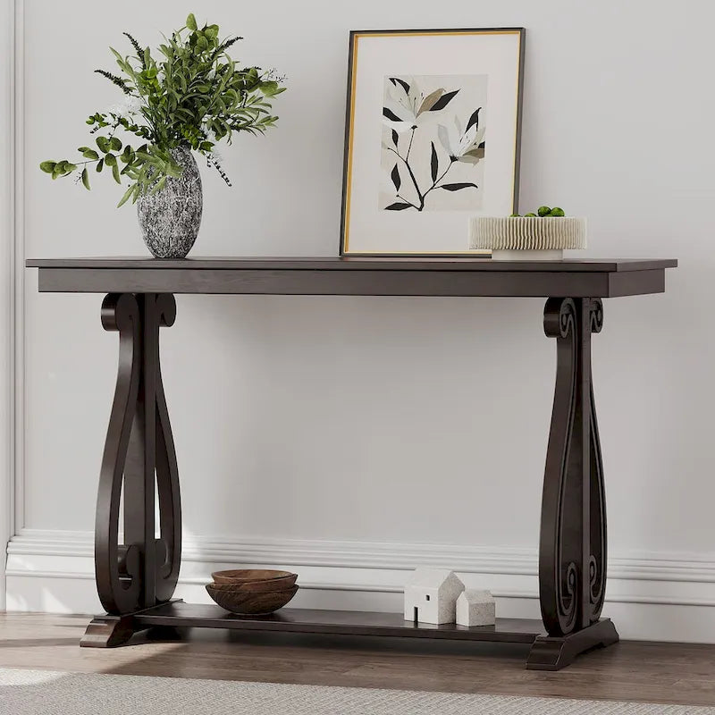 Console rustique vintage de 122 cm - Table d'entrée de style ferme avec étagère ouverte et construction robuste