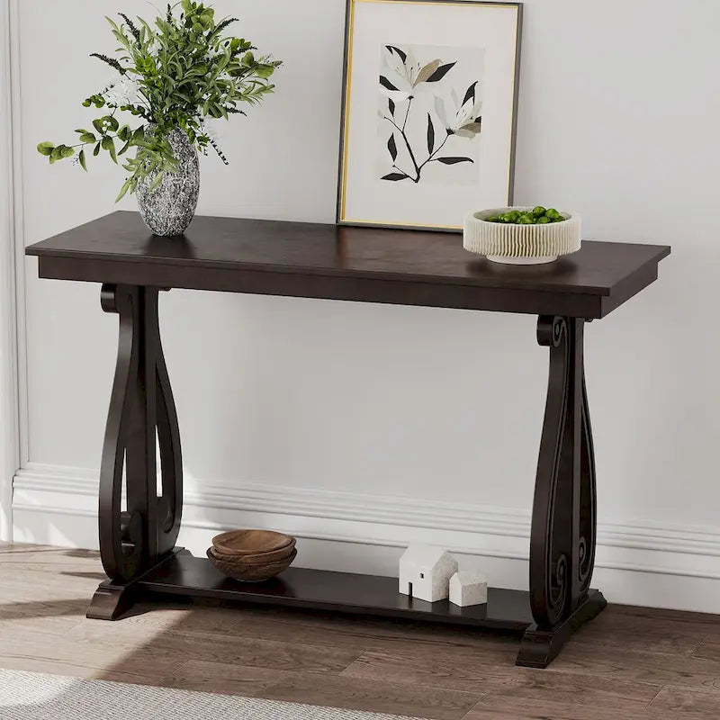 Console rustique vintage de 122 cm - Table d'entrée de style ferme avec étagère ouverte et construction robuste