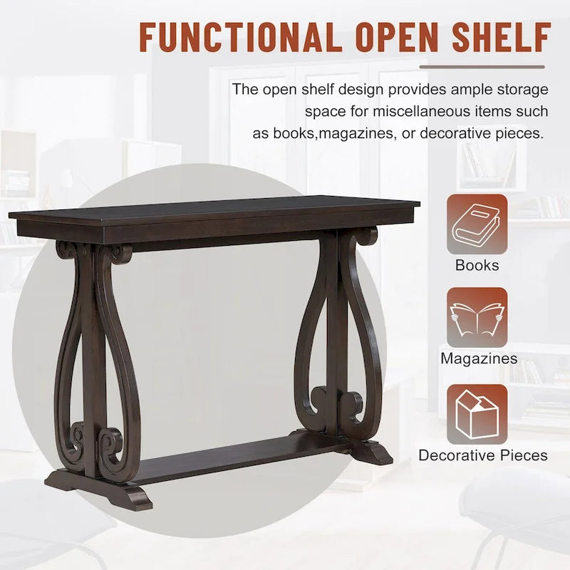 Console rustique vintage de 122 cm - Table d'entrée de style ferme avec étagère ouverte et construction robuste