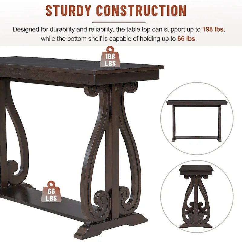 Console rustique vintage de 122 cm - Table d'entrée de style ferme avec étagère ouverte et construction robuste